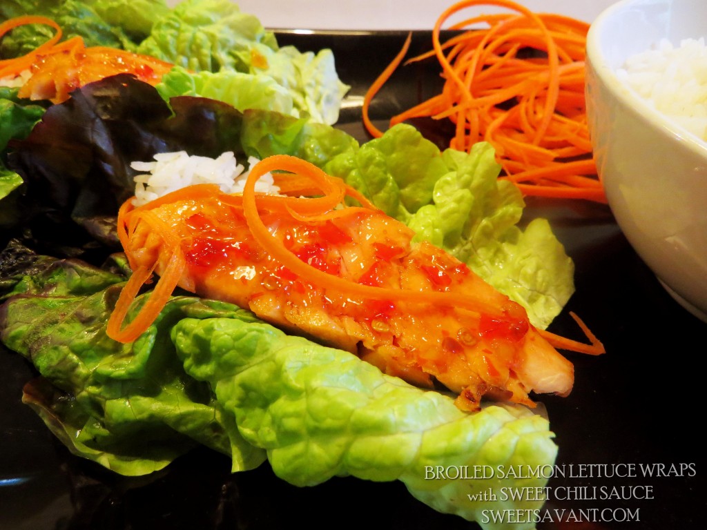 broiled salmon lettuce wrap with sweet chili sauce by SweetSavant.com the best food blog in America