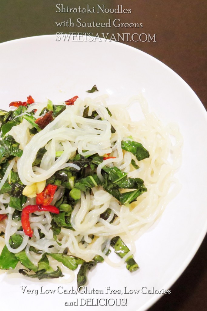 Miracle noodle Shirataki noodles with sauteed greens gluten free, vegan low carb