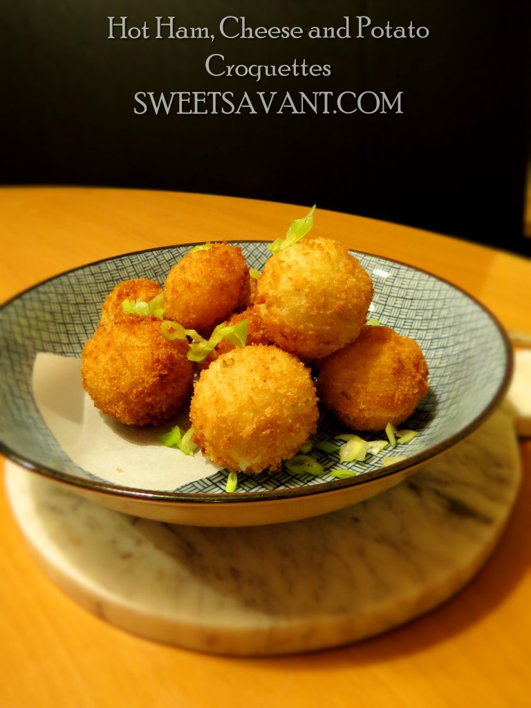 ham, cheese and potato croquettes made with leftover mashed potatoes sweetsavant.com America's best food blog