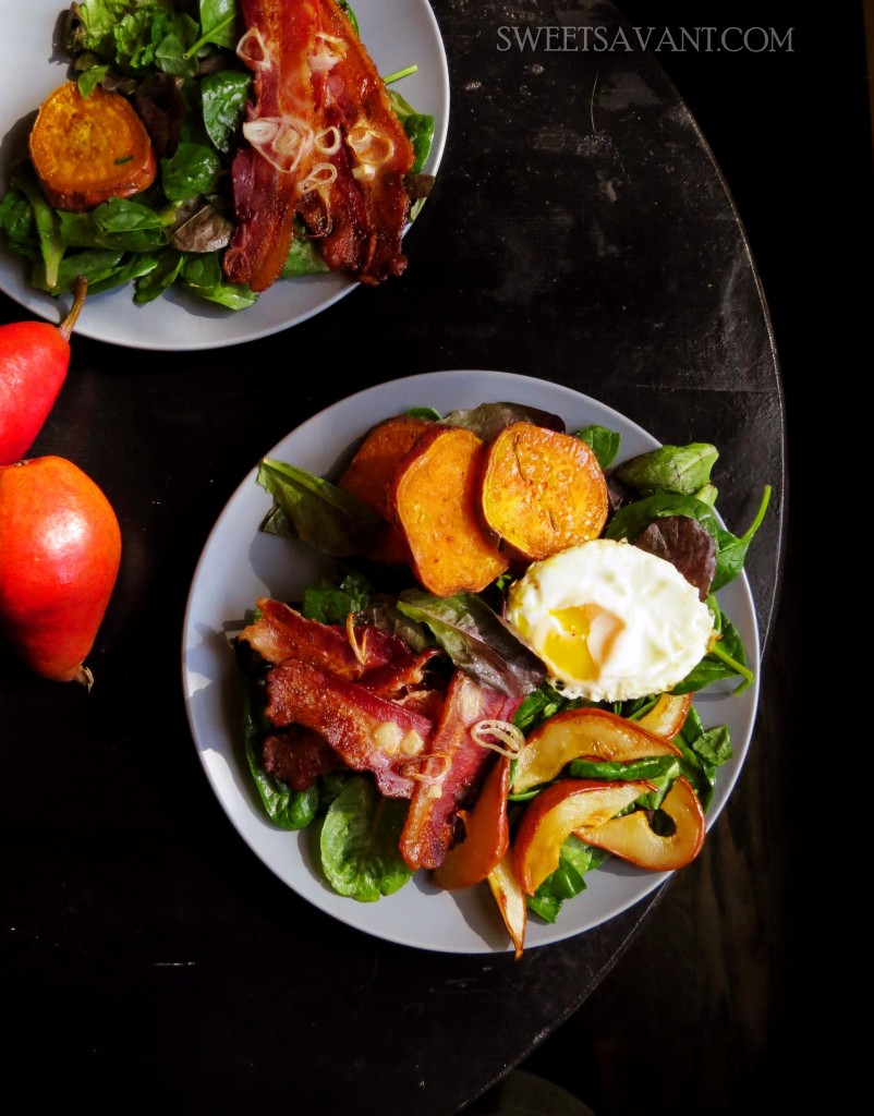 Fall bacon salad with roasted sweet potatoes and caramelized pears sweetsavant.com America's best food blog Atlanta Food Blogger