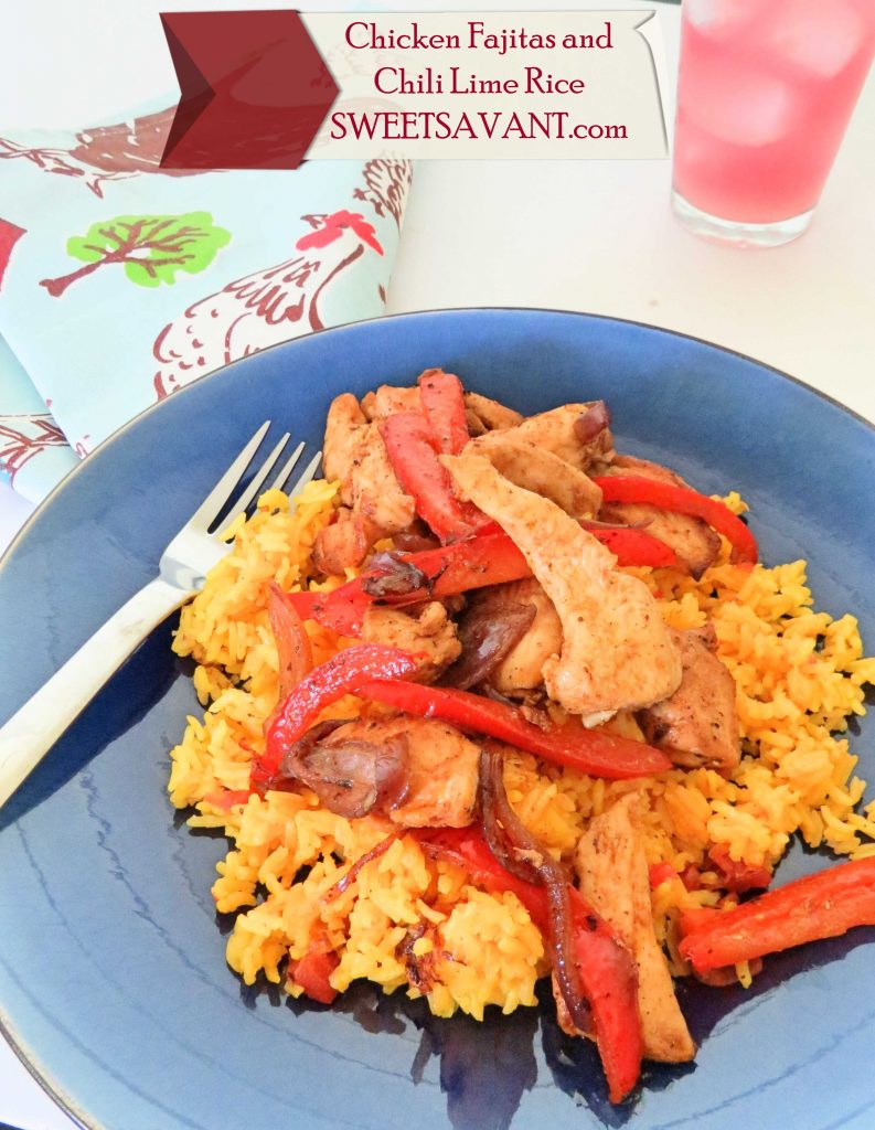 chicken fajitas and chili lime rice SweetSavant.com America's best food blog #SandersonFarms Chicken ad
