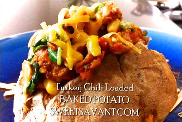Turkey Chili Loaded Baked Potato sweetsavant.com America's best food blog