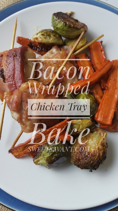 bacon wrapped chicken tray bake chicken and vegetables sweetsavant.com America's best food blog