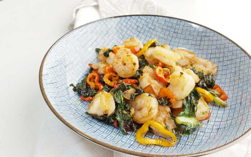 kale and shrimp with gheesweetsavant.com America's best food blog