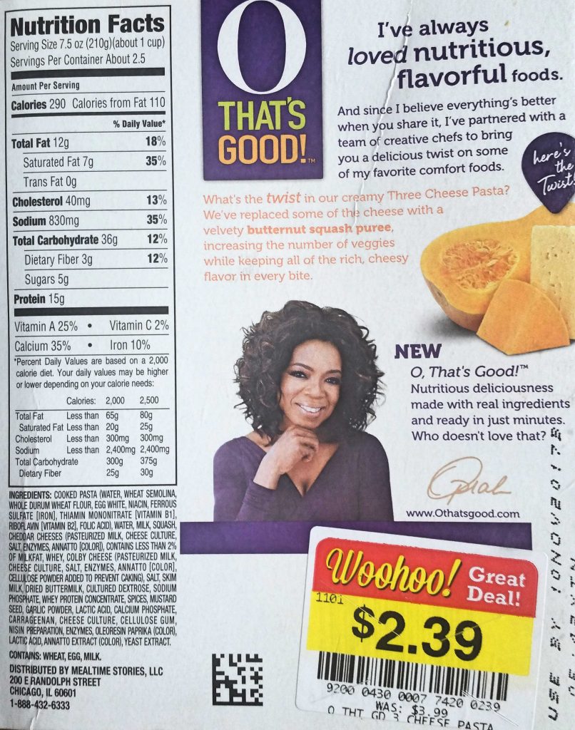 Oprah O that's Good three cheese pasta review Sweet Savant Atlanta food blogger America's best food blog 
