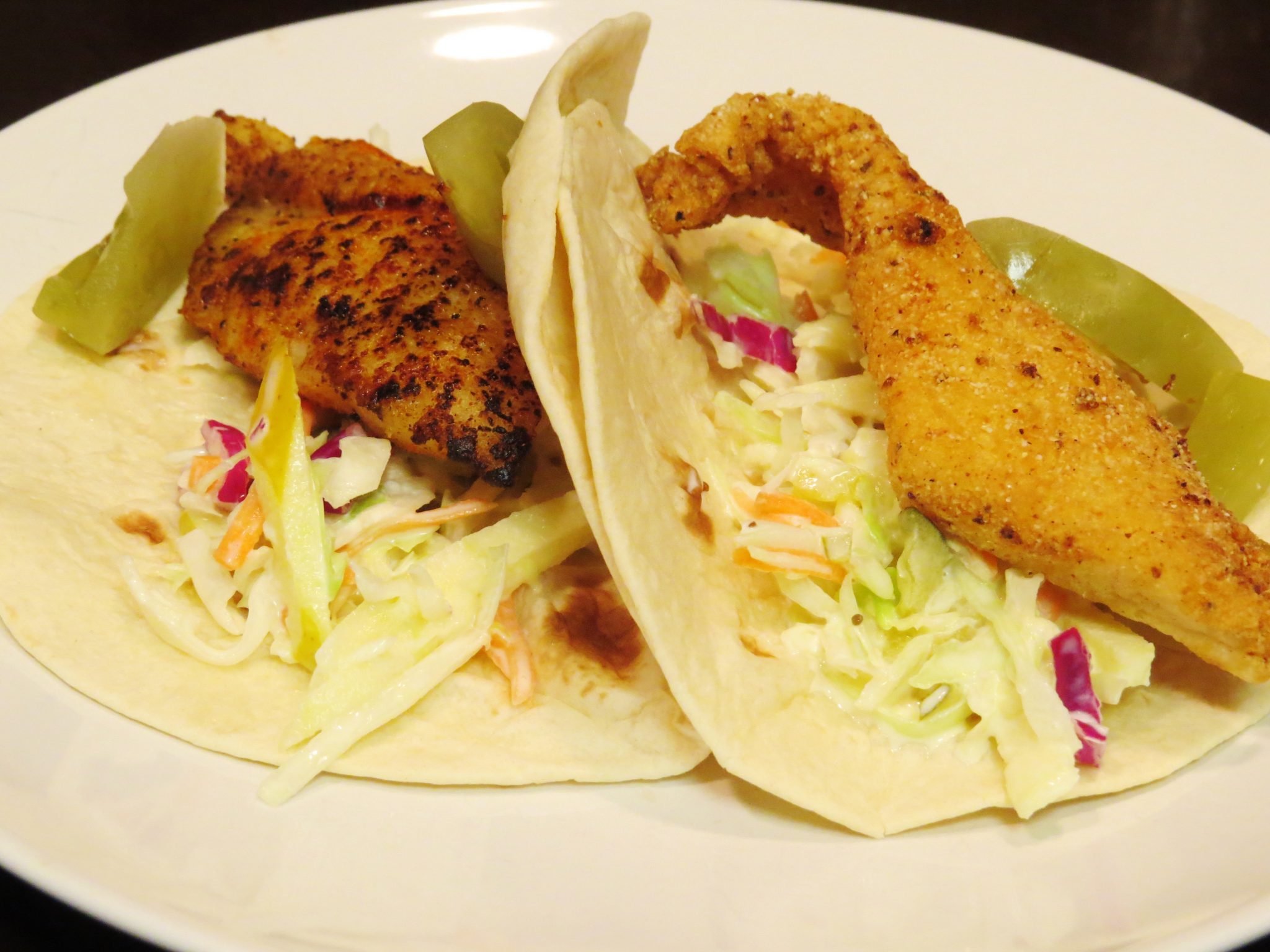 Fish Tacos with Green Apple Slaw Recipe, Blackened and Fried - Sweet Savant