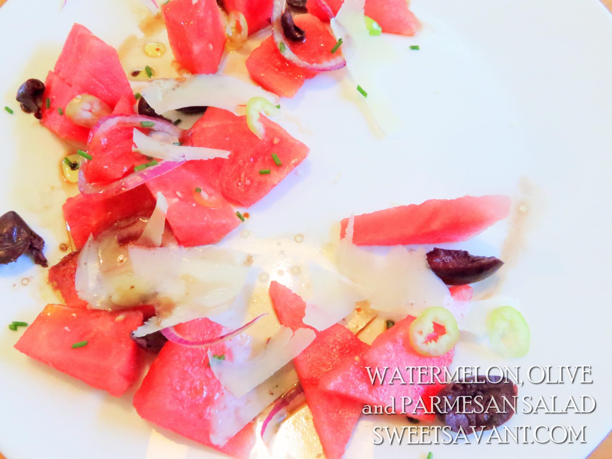 watermelon, olive and Parmesan salad by Sweet Savant your personal chef, America's best food blog, Atlanta food bogger