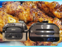 For EXTRA CRISPY air fryer chicken wings add baking powder and cornstarch in the Ninja Foodi Grill